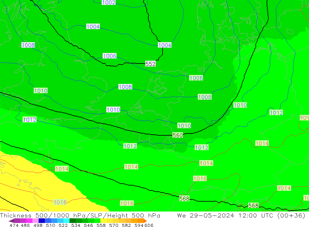 Thck 500-1000hPa UK-Global We 29.05.2024 12 UTC