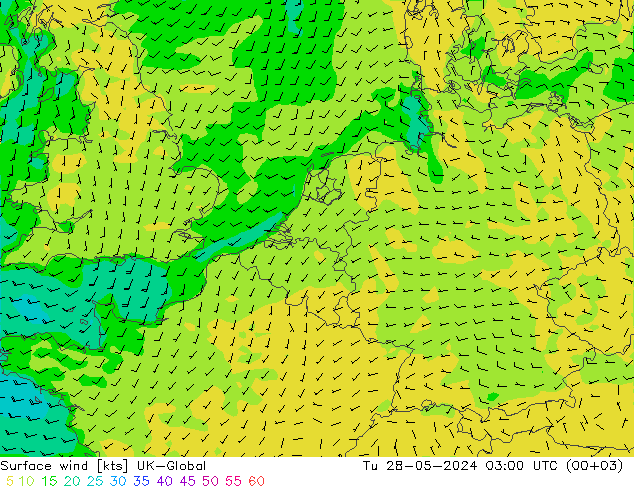 Surface wind UK-Global Út 28.05.2024 03 UTC