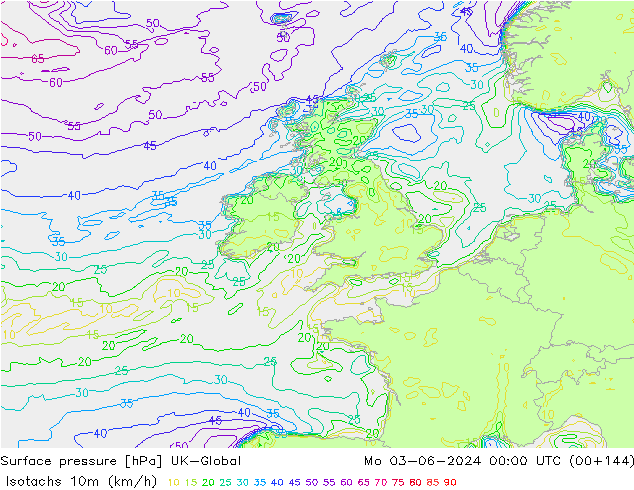 Isotaca (kph) UK-Global lun 03.06.2024 00 UTC