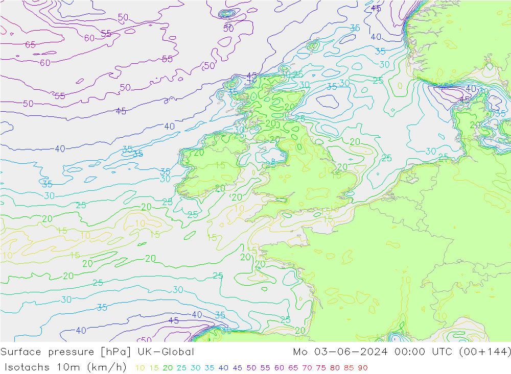 Isotaca (kph) UK-Global lun 03.06.2024 00 UTC