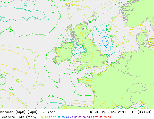 Isotachs (mph) UK-Global Th 30.05.2024 21 UTC