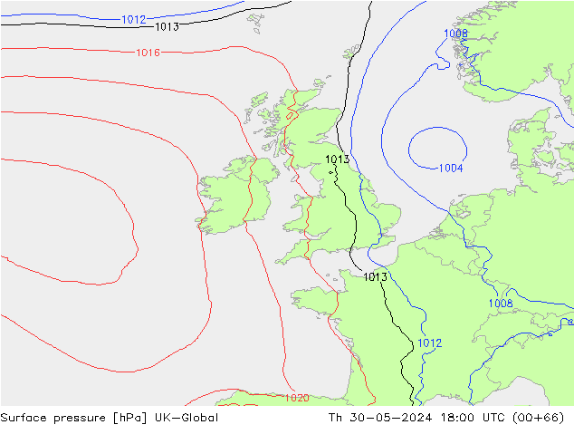 приземное давление UK-Global чт 30.05.2024 18 UTC