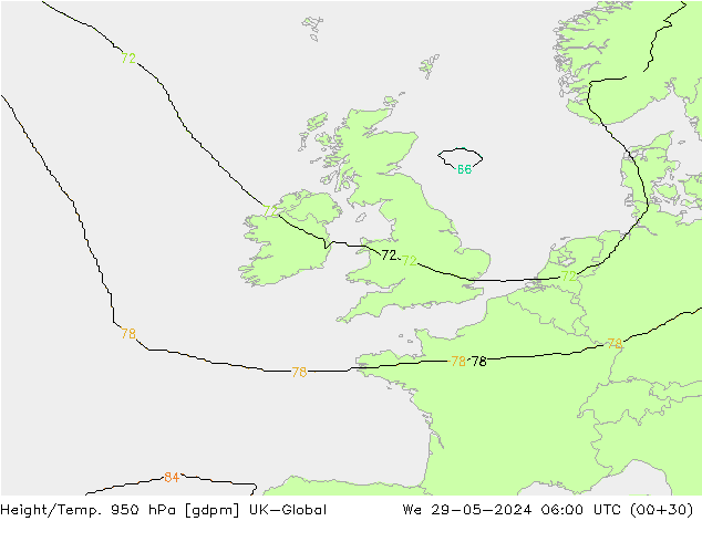 Height/Temp. 950 hPa UK-Global  29.05.2024 06 UTC