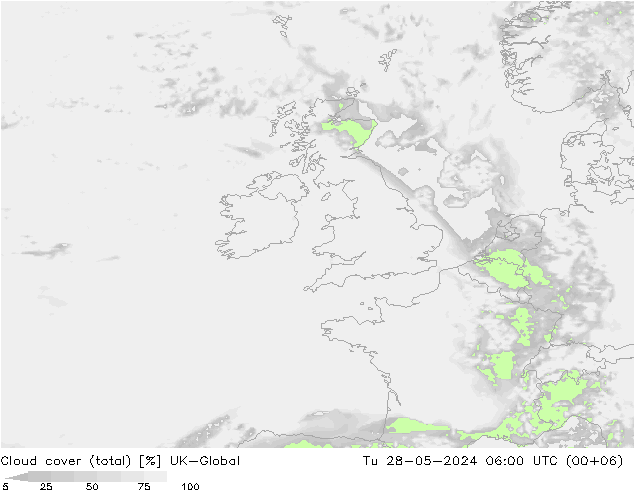 Nubes (total) UK-Global mar 28.05.2024 06 UTC