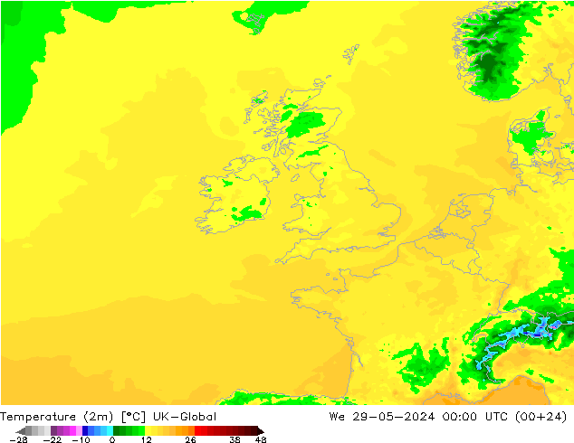 Temperature (2m) UK-Global We 29.05.2024 00 UTC