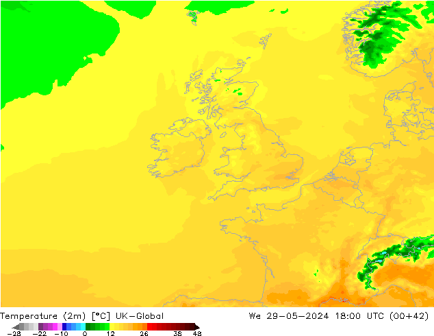 Temperature (2m) UK-Global St 29.05.2024 18 UTC