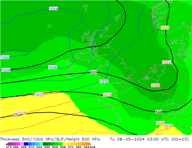 Thck 500-1000hPa UK-Global Tu 28.05.2024 03 UTC