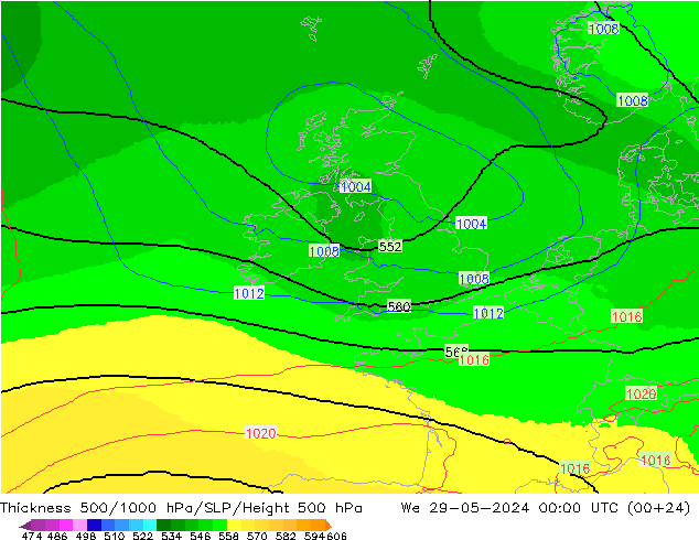 Thck 500-1000hPa UK-Global mer 29.05.2024 00 UTC