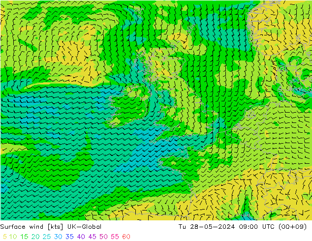 Surface wind UK-Global Tu 28.05.2024 09 UTC
