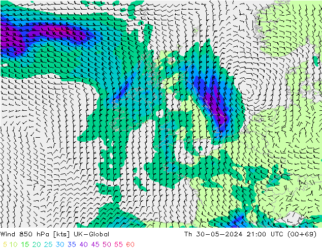 Rüzgar 850 hPa UK-Global Per 30.05.2024 21 UTC