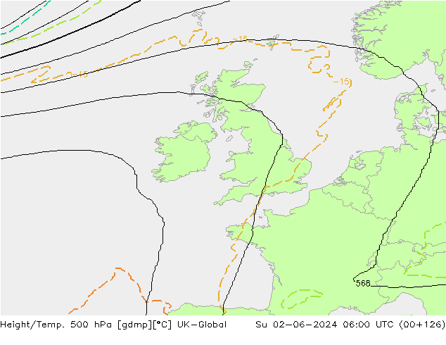 Height/Temp. 500 гПа UK-Global Вс 02.06.2024 06 UTC