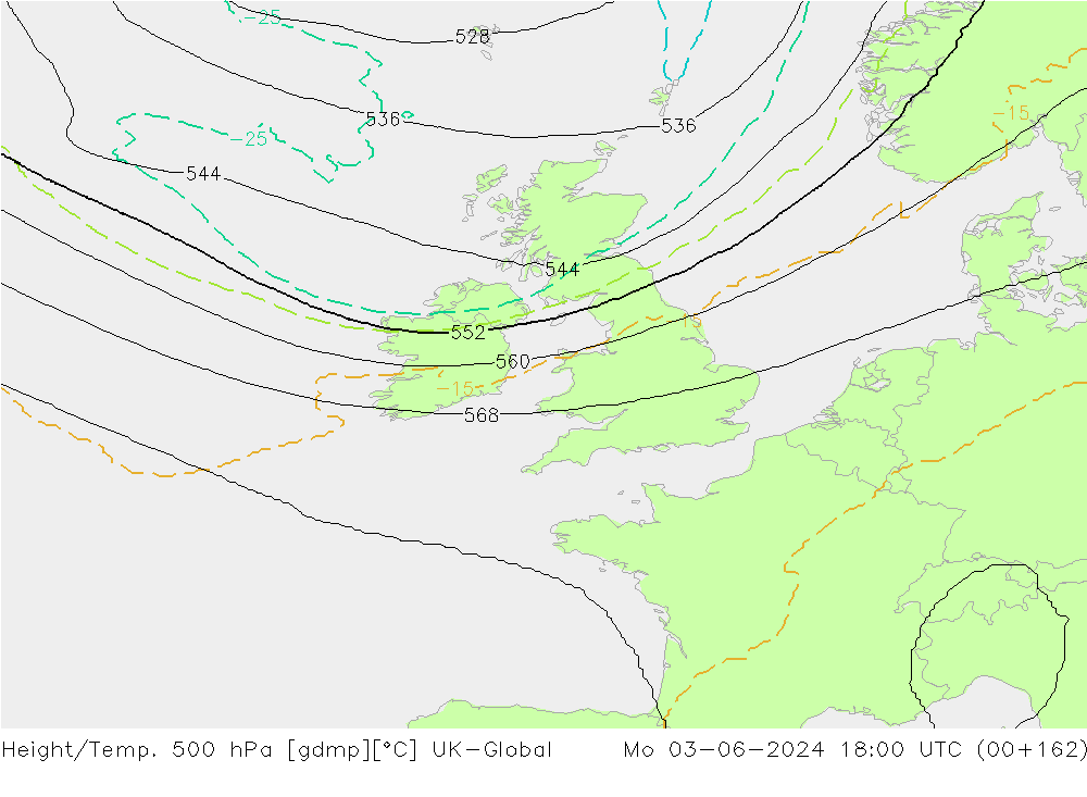 Height/Temp. 500 hPa UK-Global Seg 03.06.2024 18 UTC