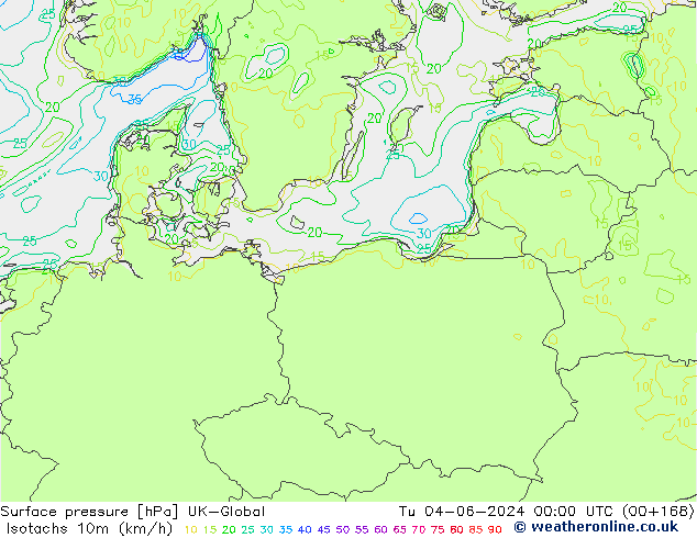 Isotachen (km/h) UK-Global di 04.06.2024 00 UTC