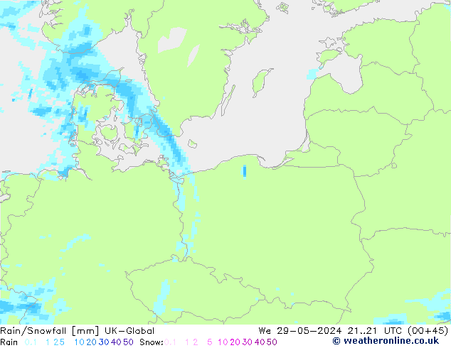 Rain/Snowfall UK-Global Qua 29.05.2024 21 UTC