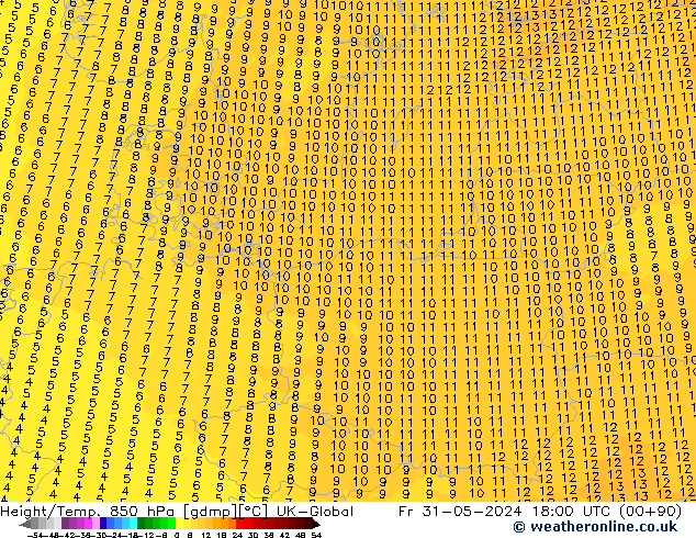 Height/Temp. 850 hPa UK-Global ven 31.05.2024 18 UTC