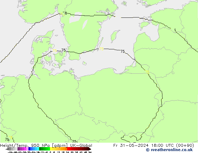 Height/Temp. 950 hPa UK-Global ven 31.05.2024 18 UTC