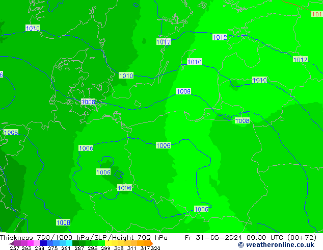 Thck 700-1000 hPa UK-Global ven 31.05.2024 00 UTC