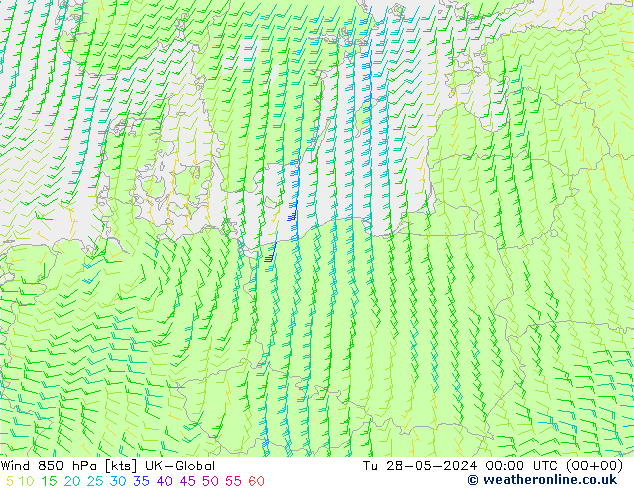 Vento 850 hPa UK-Global Ter 28.05.2024 00 UTC