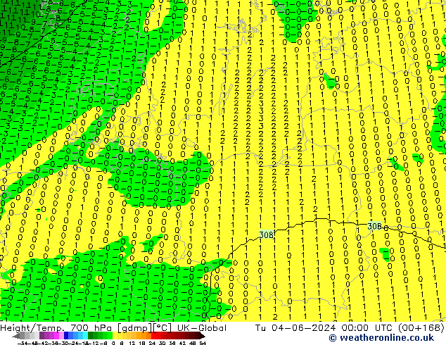 Hoogte/Temp. 700 hPa UK-Global di 04.06.2024 00 UTC
