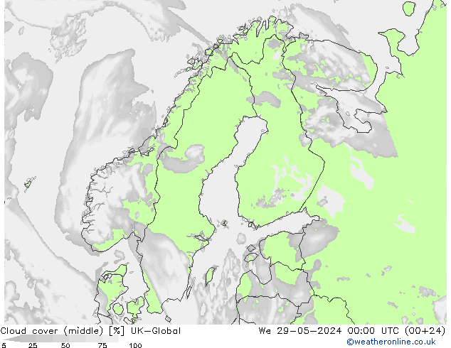 Cloud cover (middle) UK-Global We 29.05.2024 00 UTC