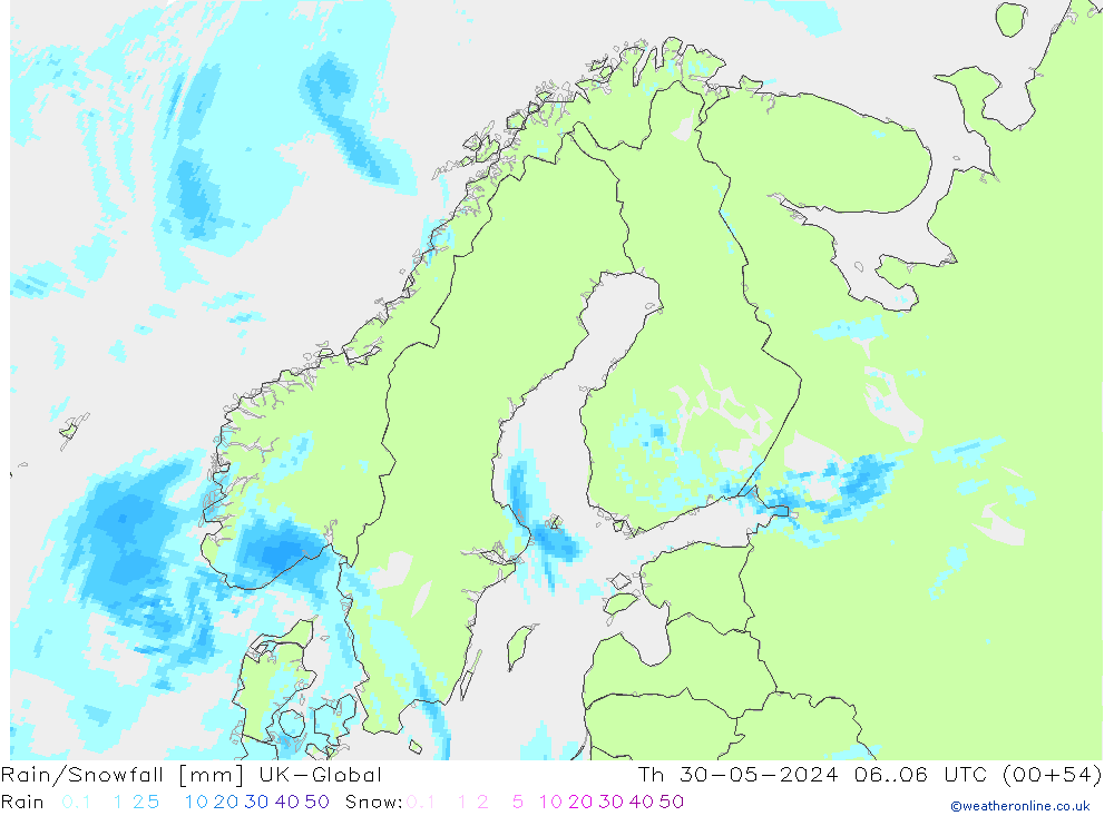 Rain/Snowfall UK-Global чт 30.05.2024 06 UTC