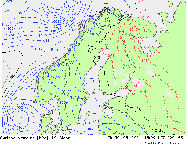 Presión superficial UK-Global jue 30.05.2024 18 UTC
