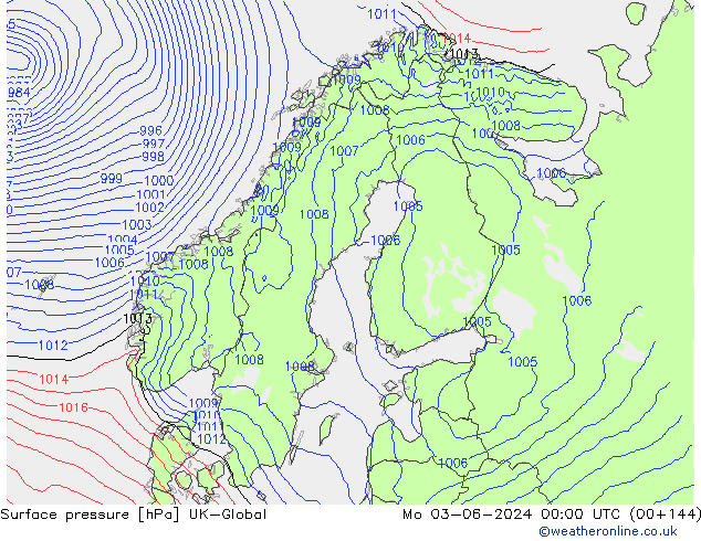 Surface pressure UK-Global Mo 03.06.2024 00 UTC