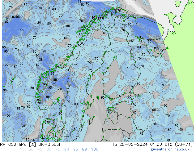 Humidité rel. 850 hPa UK-Global mar 28.05.2024 01 UTC