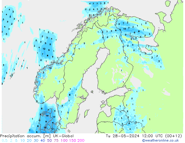 Precipitation accum. UK-Global Tu 28.05.2024 12 UTC