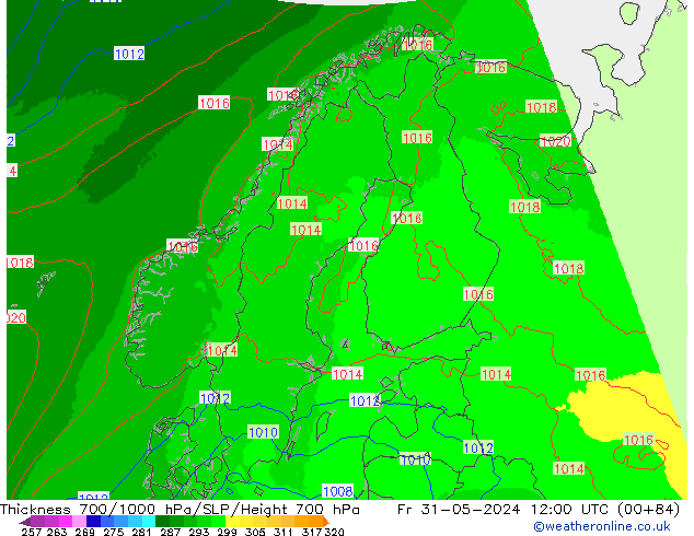 Thck 700-1000 hPa UK-Global pt. 31.05.2024 12 UTC