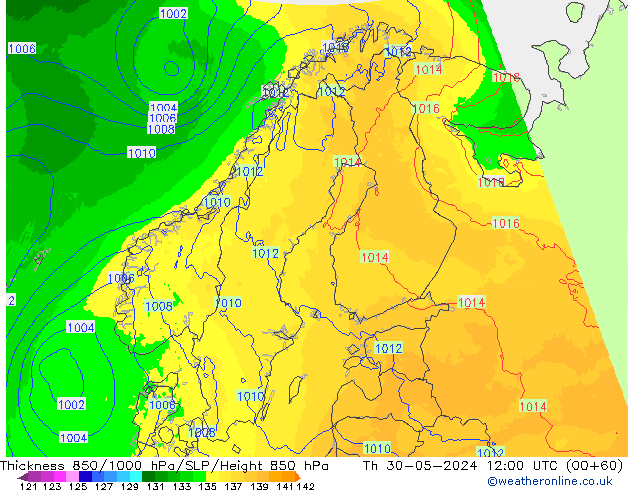 Thck 850-1000 hPa UK-Global gio 30.05.2024 12 UTC