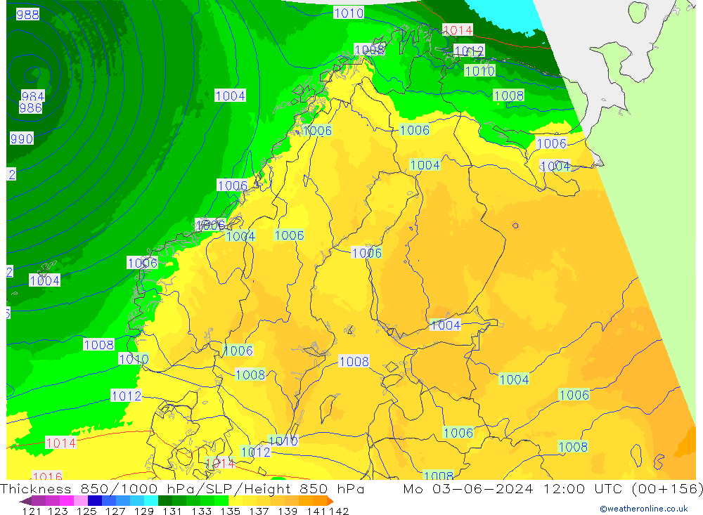 850-1000 hPa Kalınlığı UK-Global Pzt 03.06.2024 12 UTC