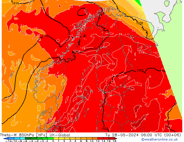 Theta-W 850hPa UK-Global Tu 28.05.2024 06 UTC