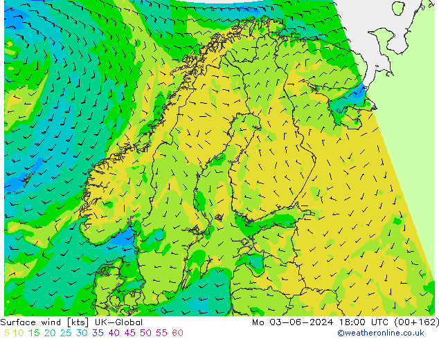 Viento 10 m UK-Global lun 03.06.2024 18 UTC