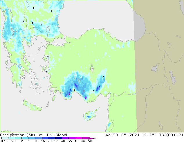 Precipitação (6h) UK-Global Qua 29.05.2024 18 UTC