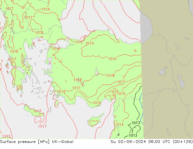 Surface pressure UK-Global Su 02.06.2024 06 UTC