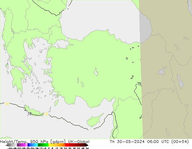 Height/Temp. 950 hPa UK-Global Th 30.05.2024 06 UTC