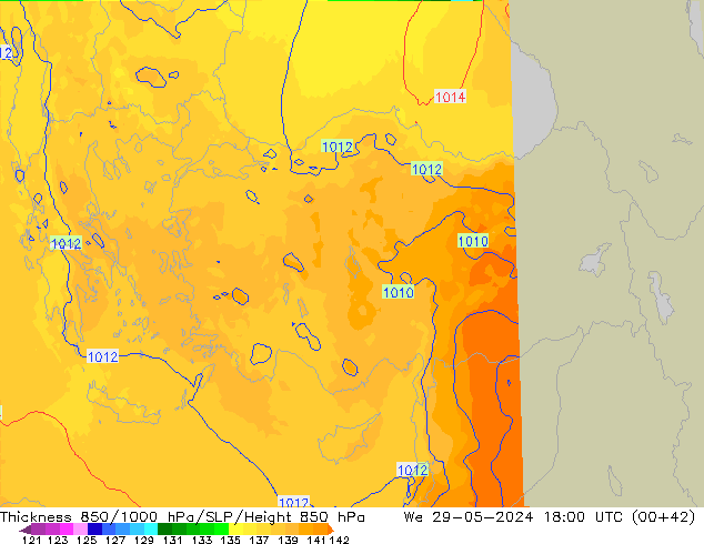 Thck 850-1000 hPa UK-Global St 29.05.2024 18 UTC