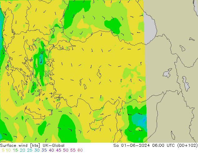 Vento 10 m UK-Global sab 01.06.2024 06 UTC