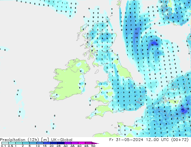 Precipitación (12h) UK-Global vie 31.05.2024 00 UTC