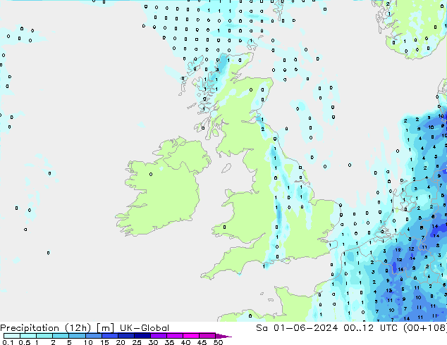 Precipitazione (12h) UK-Global sab 01.06.2024 12 UTC