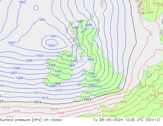 Presión superficial UK-Global mar 28.05.2024 12 UTC