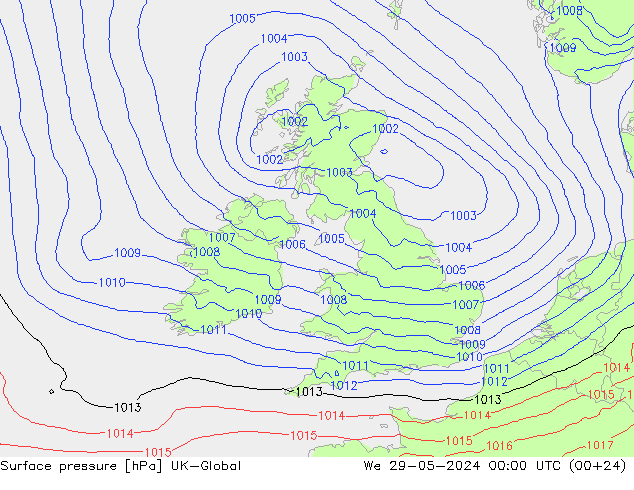 Atmosférický tlak UK-Global St 29.05.2024 00 UTC