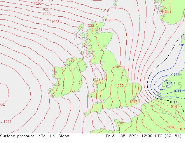 Atmosférický tlak UK-Global Pá 31.05.2024 12 UTC