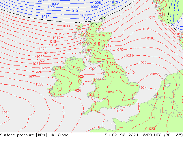 pression de l'air UK-Global dim 02.06.2024 18 UTC