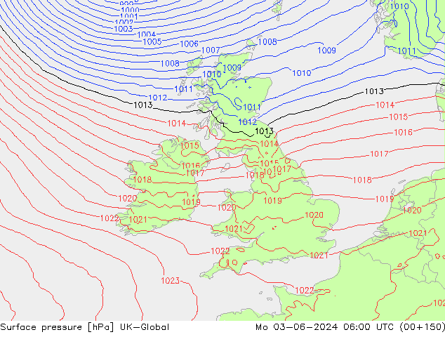 Surface pressure UK-Global Mo 03.06.2024 06 UTC