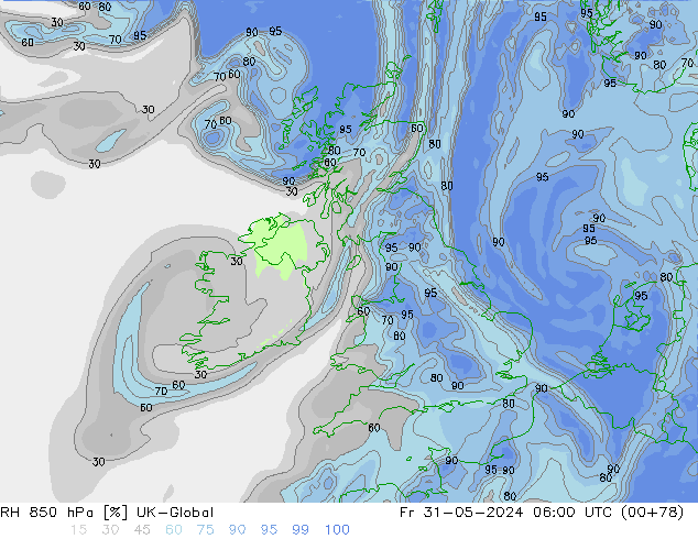 RH 850 hPa UK-Global pt. 31.05.2024 06 UTC