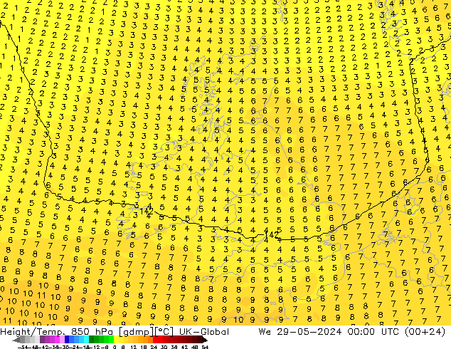 Height/Temp. 850 hPa UK-Global St 29.05.2024 00 UTC