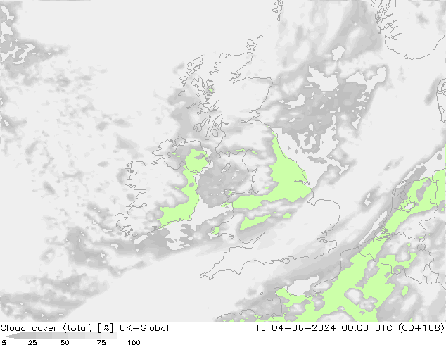 Cloud cover (total) UK-Global Tu 04.06.2024 00 UTC