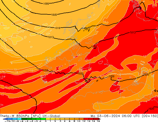 Theta-W 850hPa UK-Global Mo 03.06.2024 06 UTC